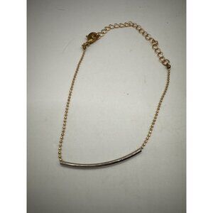 Gold Tone Anklet With Silver Bar Accent Adjustable Chain
